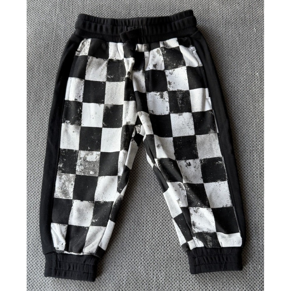 Little Bipsy Joggers 12-18M Checkered Black White Toddler Pants NWT Neutral